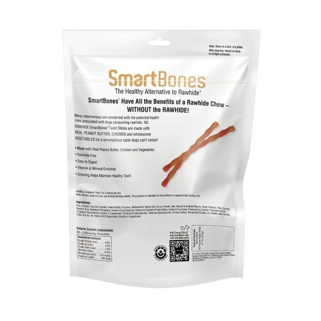 SmartBones Twist Sticks Peanut Butter Flavor Dog Treats 4 SmartBones Twist Sticks Peanut Butter Flavor Dog Treats - Image 2