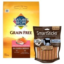 Nature's Recipe||SmartBones Nature's Recipe Grain-Free Salmon, Sweet Potato & Pumpkin Recipe Dry Food + SmartBones SmartSticks Peanut Butter Chews Dog Treats