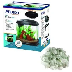 Aqueon||Galapagos Aqueon LED MiniBow SmartClean Fish Aquarium Kit, Black + Galapagos Aquarium Sea Glass
