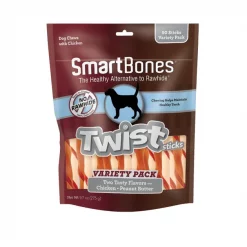 SmartBones Twist Sticks Variety Pack Real Chicken & Peanut Butter Flavor Dog Treats, 50 count