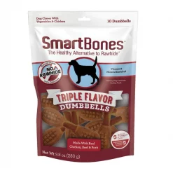 SmartBones Triple Flavor Dumbbells Chicken Dog Treats, 10 count