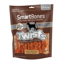 SmartBones Twists Wrapped Chicken & Peanut Butter Dog Treats, 30 count