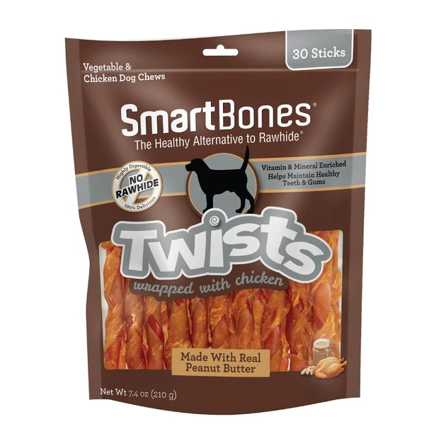 SmartBones Twists Wrapped Chicken & Peanut Butter Dog Treats, 30 count 3 SmartBones Twists Wrapped Chicken & Peanut Butter Dog Treats, 30 count