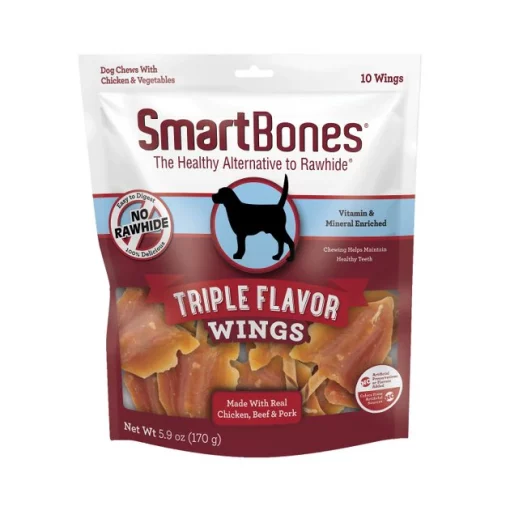 SmartBones Triple Flavor Wings Dog Treats, 10 count -[Wholistic Pet Organics || Aqueon || SmartBones Sales 535982 MAIN. SY630 V1651528285