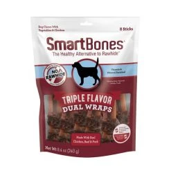 SmartBones Triple Flavor Dual Wraps Real Chicken, Beef & Pork Dog Treats, 8 count