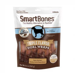 SmartBones Triple Flavor Dual Wraps Real Chicken, Pork & Peanut Butter Dog Treats, 8 count